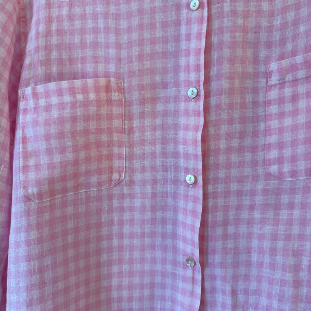 Lilly Pulitzer Pink and White Gingham Linen Shirt - Picture 2 of 4